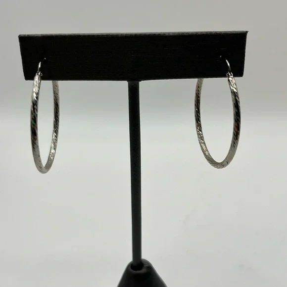 TexturedSterling Silver Hoop Earrings - Picture 1 of 5